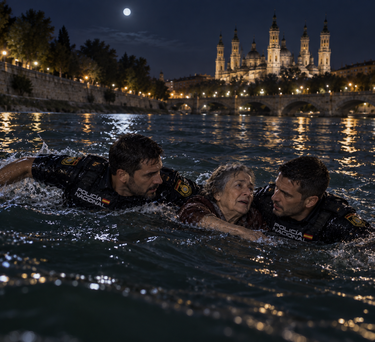 Dos policías se tiran al Ebro en Zaragoza para salvar a una mujer que se hundía de madrugada